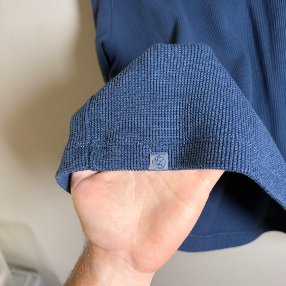 Lululemon Mens XL Waffle Knit Thermal Hoodie Blue Pullover Long Sleeve Shirt - Picture 4 of 6